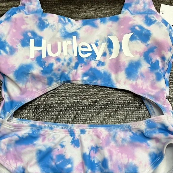 NWT Women’s Size Medium Hurley Blue & Purple Tie Dye Monokini Logo Swimsuit - Picture 2 of 11